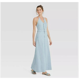 Women's Halter Neck Denim Maxi Dress - Universal Thread Light Blue Size 10 NWT